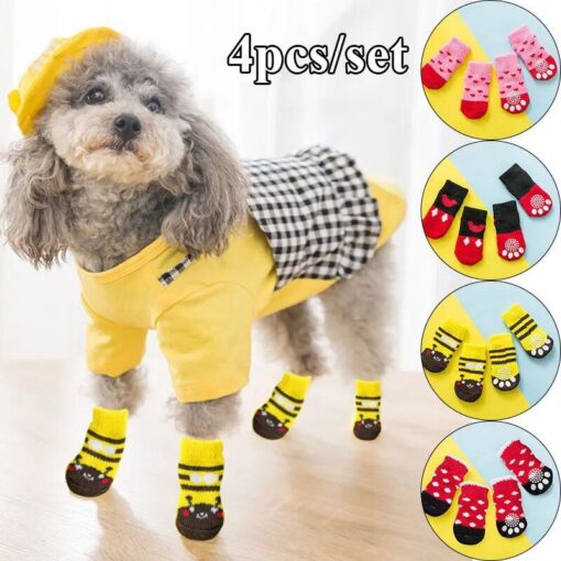 4Pcs Cute Pet Dog Socks 5 » Pets Impress