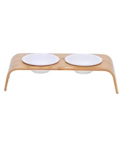 Alternative view of Small Elevated Pet Feeder with Ceramic Bowls