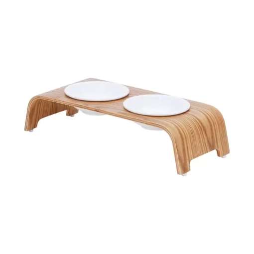 Small Elevated Pet Feeder with Ceramic Bowls - Image 3