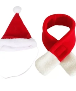 Velvet Christmas Santa Hat & Scarf Set for Pets